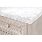 Essentials For Living Azure Media Chest ~ Natural Gray Acacia, White Carrera Marble With Brushed Stainless Steel Hardware