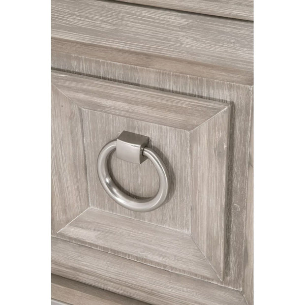 Essentials For Living Azure Media Chest ~ Natural Gray Acacia, White Carrera Marble With Brushed Stainless Steel Hardware
