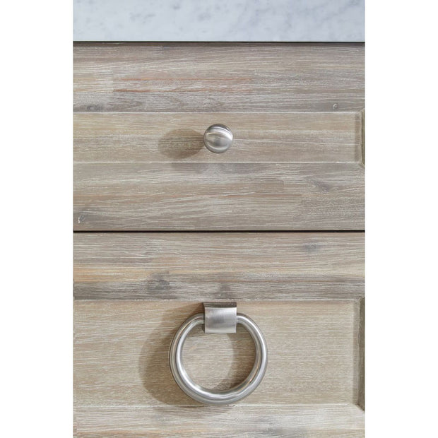 Essentials For Living Azure Media Chest ~ Natural Gray Acacia, White Carrera Marble With Brushed Stainless Steel Hardware