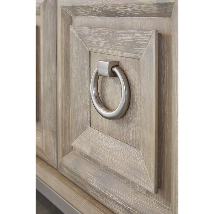 Essentials For Living Azure Media Chest ~ Natural Gray Acacia, White Carrera Marble With Brushed Stainless Steel Hardware