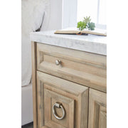 Essentials For Living Azure Media Chest ~ Natural Gray Acacia, White Carrera Marble With Brushed Stainless Steel Hardware