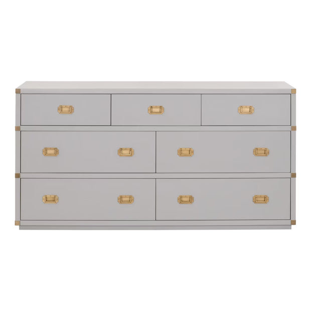 Essentials For Living Bradley 7-Drawer Double Dresser ~ Dove Gray With Brushed Gold Hardware