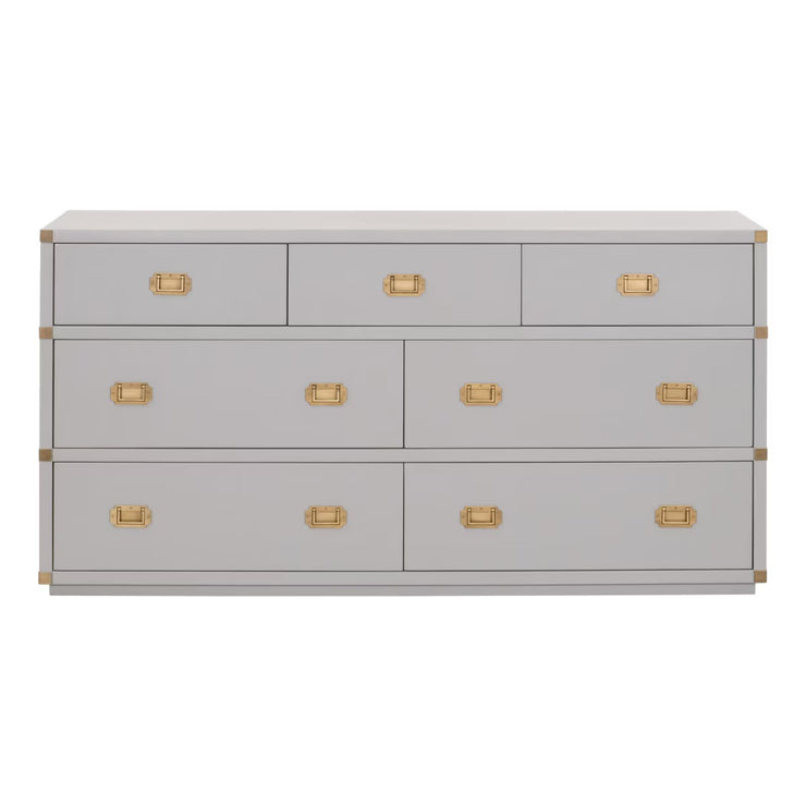 Essentials For Living Bradley 7-Drawer Double Dresser ~ Dove Gray With Brushed Gold Hardware