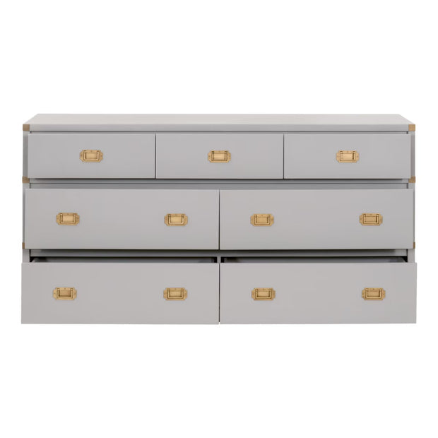 Essentials For Living Bradley 7-Drawer Double Dresser ~ Dove Gray With Brushed Gold Hardware
