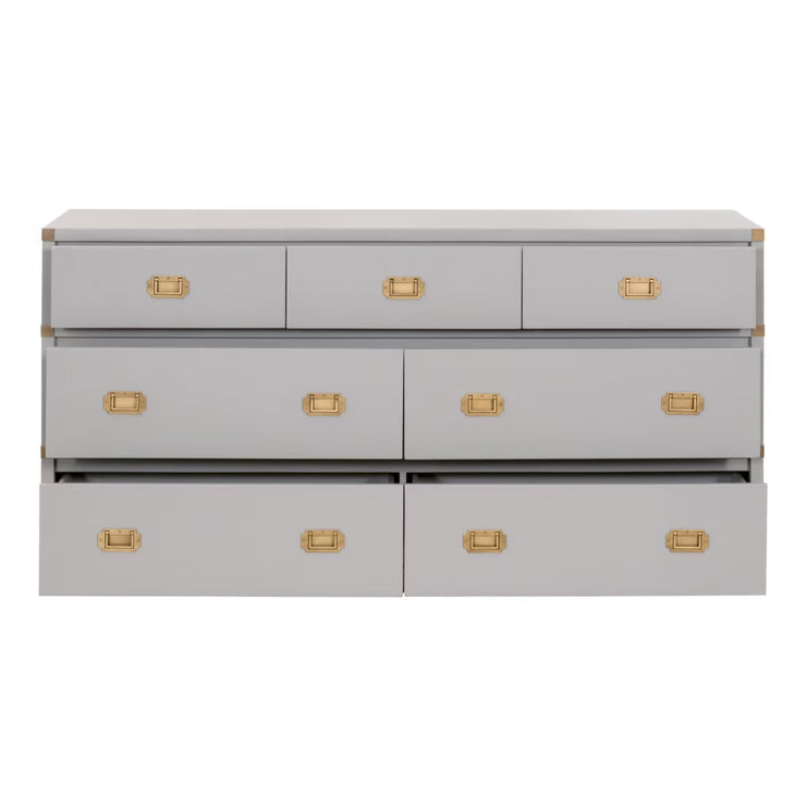Essentials For Living Bradley 7-Drawer Double Dresser ~ Dove Gray With Brushed Gold Hardware