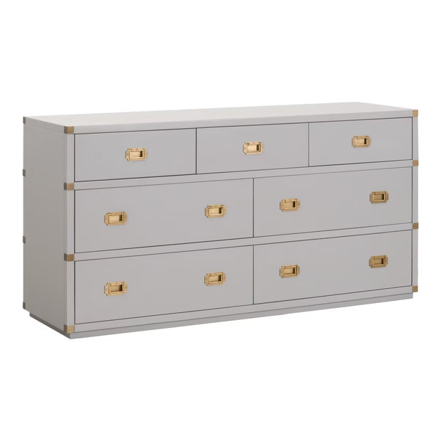 Essentials For Living Bradley 7-Drawer Double Dresser ~ Dove Gray With Brushed Gold Hardware