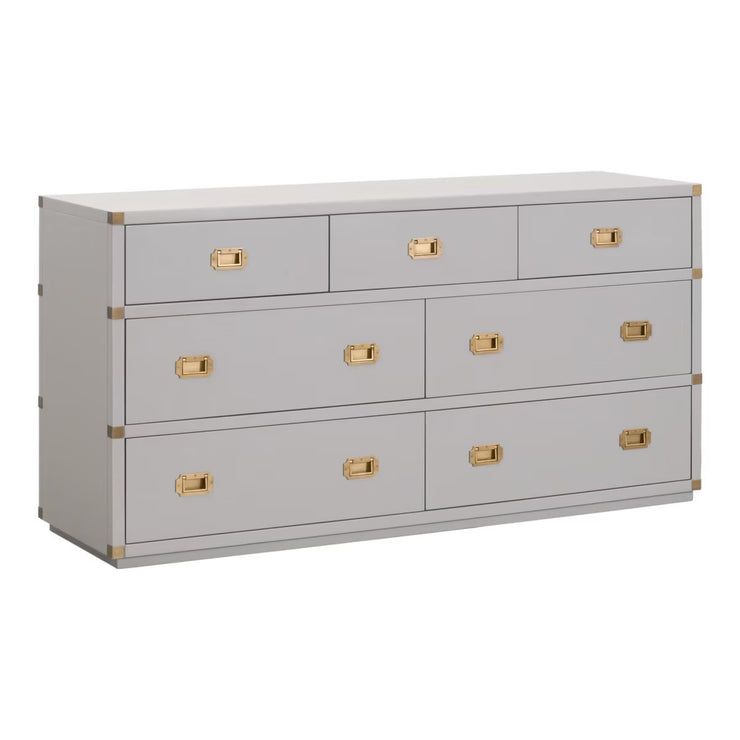 Essentials For Living Bradley 7-Drawer Double Dresser ~ Dove Gray With Brushed Gold Hardware