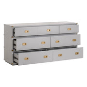 Essentials For Living Bradley 7-Drawer Double Dresser ~ Dove Gray With Brushed Gold Hardware