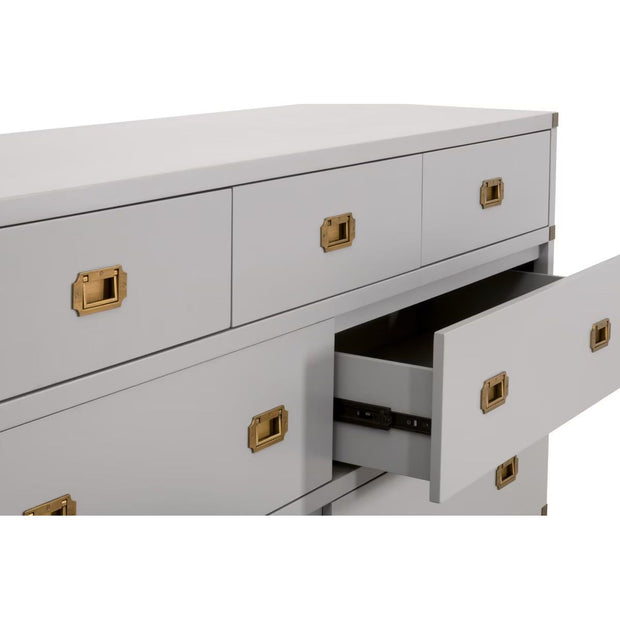 Essentials For Living Bradley 7-Drawer Double Dresser ~ Dove Gray With Brushed Gold Hardware