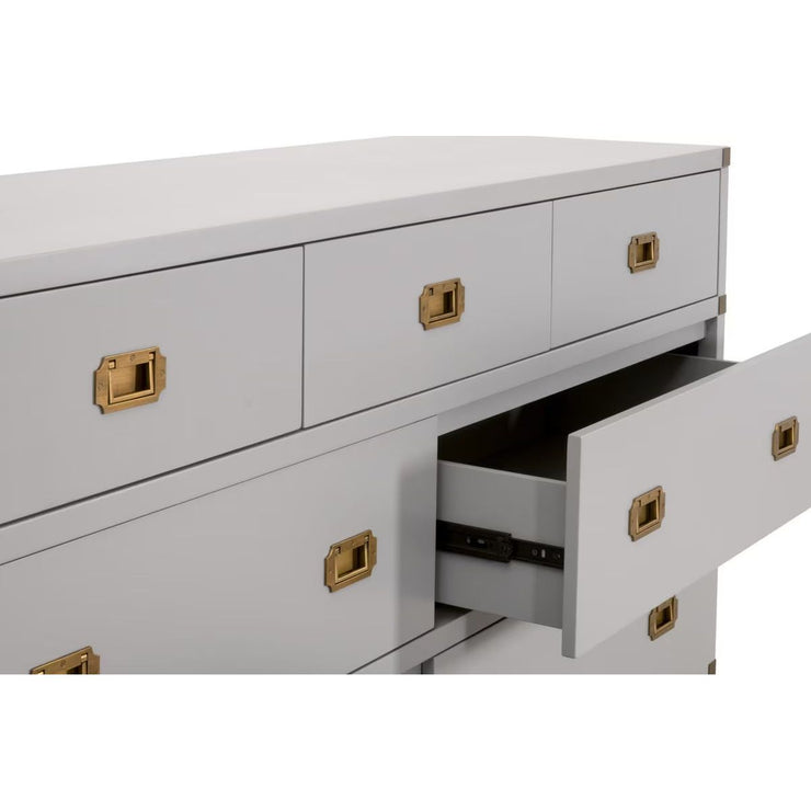 Essentials For Living Bradley 7-Drawer Double Dresser ~ Dove Gray With Brushed Gold Hardware