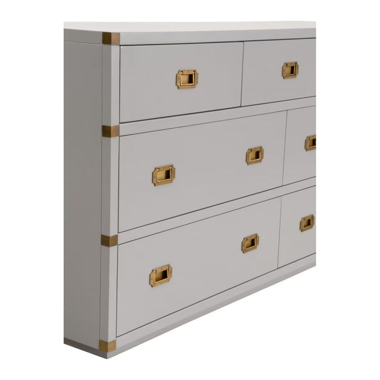Essentials For Living Bradley 7-Drawer Double Dresser ~ Dove Gray With Brushed Gold Hardware