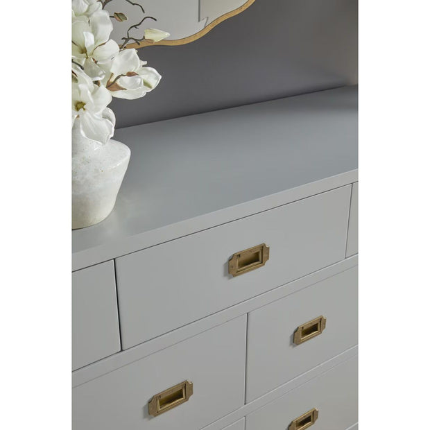 Essentials For Living Bradley 7-Drawer Double Dresser ~ Dove Gray With Brushed Gold Hardware