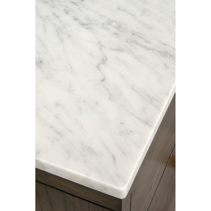 Essentials For Living Cambria 8-Drawer Double Dresser ~ Dutch Brown Oak, Bianco Marble With Aged Brass Hardware