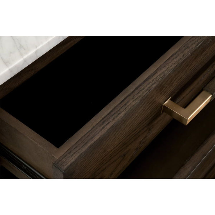 Essentials For Living Cambria 8-Drawer Double Dresser ~ Dutch Brown Oak, Bianco Marble With Aged Brass Hardware