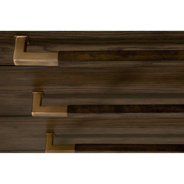 Essentials For Living Cambria 8-Drawer Double Dresser ~ Dutch Brown Oak, Bianco Marble With Aged Brass Hardware