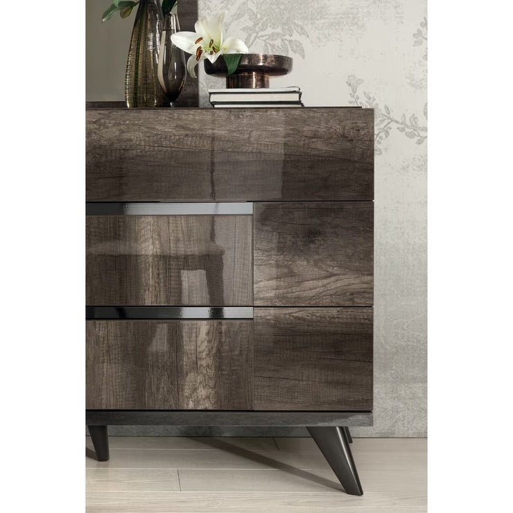 Essentials For Living Collina 6-Drawer Dresser ~ Vintage Oak High Gloss With Chrome Foil Trim