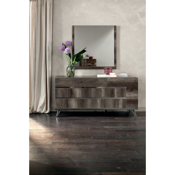 Essentials For Living Collina 6-Drawer Dresser ~ Vintage Oak High Gloss With Chrome Foil Trim