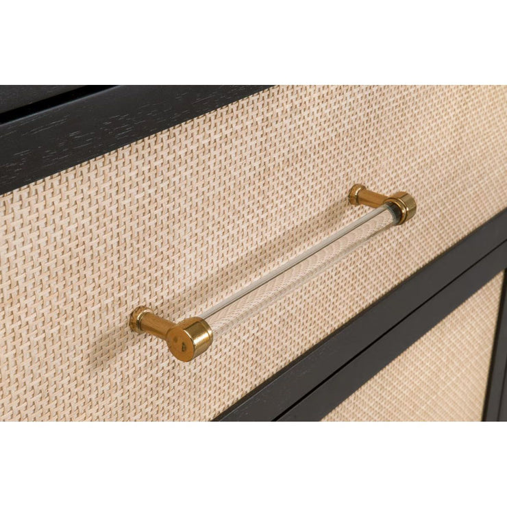 Essentials For Living Holland  6-Drawer Double Dresser~ Brushed Black Acacia and Natural Rattan