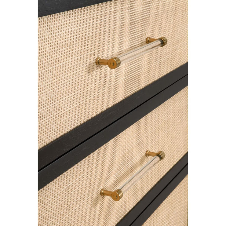 Essentials For Living Holland  6-Drawer Double Dresser~ Brushed Black Acacia and Natural Rattan