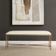 Uttermost Avenham White Textured Fabric Cushion Seat Modern Gold Iron Bench