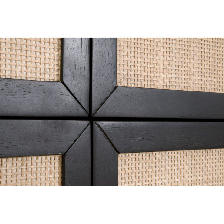 Essentials For Living Holland  6-Drawer Double Dresser~ Brushed Black Acacia and Natural Rattan