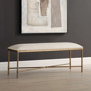 Uttermost Avenham White Textured Fabric Cushion Seat Modern Gold Iron Bench