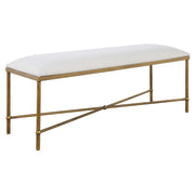 Uttermost Avenham White Textured Fabric Cushion Seat Modern Gold Iron Bench