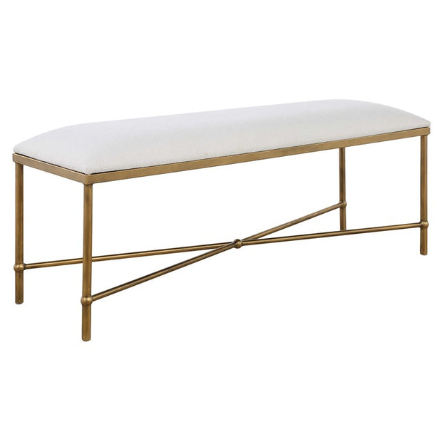 Uttermost Avenham White Textured Fabric Cushion Seat Modern Gold Iron Bench