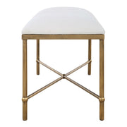 Uttermost Avenham White Textured Fabric Cushion Seat Modern Gold Iron Bench