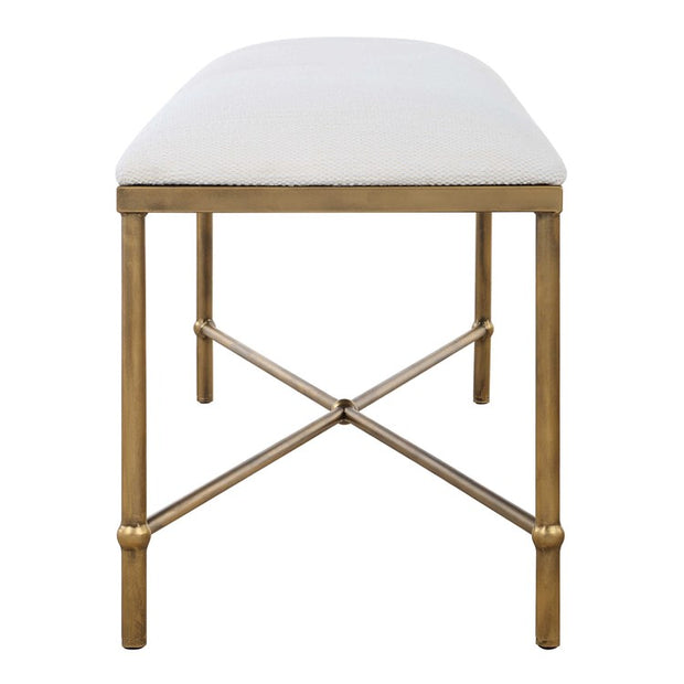Uttermost Avenham White Textured Fabric Cushion Seat Modern Gold Iron Bench