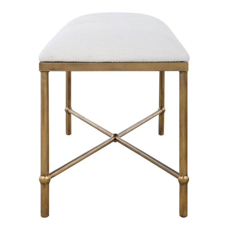 Uttermost Avenham White Textured Fabric Cushion Seat Modern Gold Iron Bench