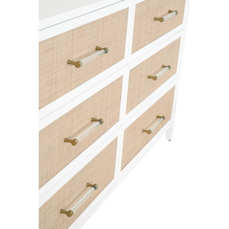 Essentials For Living Holland 6-Drawer Double Dresser~ Matte White and Natural Rattan