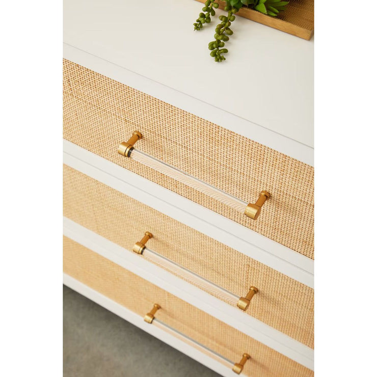 Essentials For Living Holland 6-Drawer Double Dresser~ Matte White and Natural Rattan