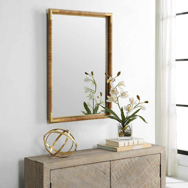Uttermost Kampar Antique Gold And Wrapped Rattan Vanity Mirror