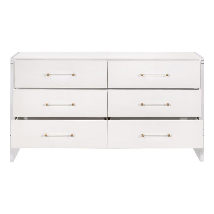 Essentials For Living Sonia Shagreen 6-Drawer Double Dresser~ Pearl Shagreen, Lucite With Brushed Brass Hardware