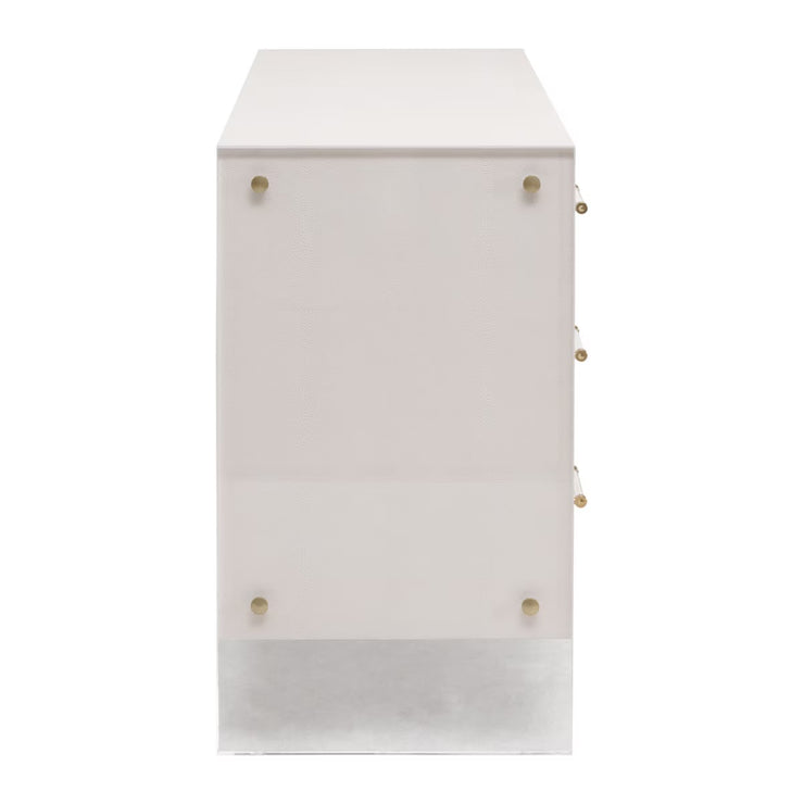Essentials For Living Sonia Shagreen 6-Drawer Double Dresser~ Pearl Shagreen, Lucite With Brushed Brass Hardware
