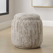 Uttermost Dialogue Tan Striped Boucle Round Ottoman