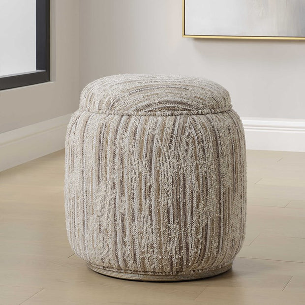 Uttermost Dialogue Tan Striped Boucle Round Ottoman