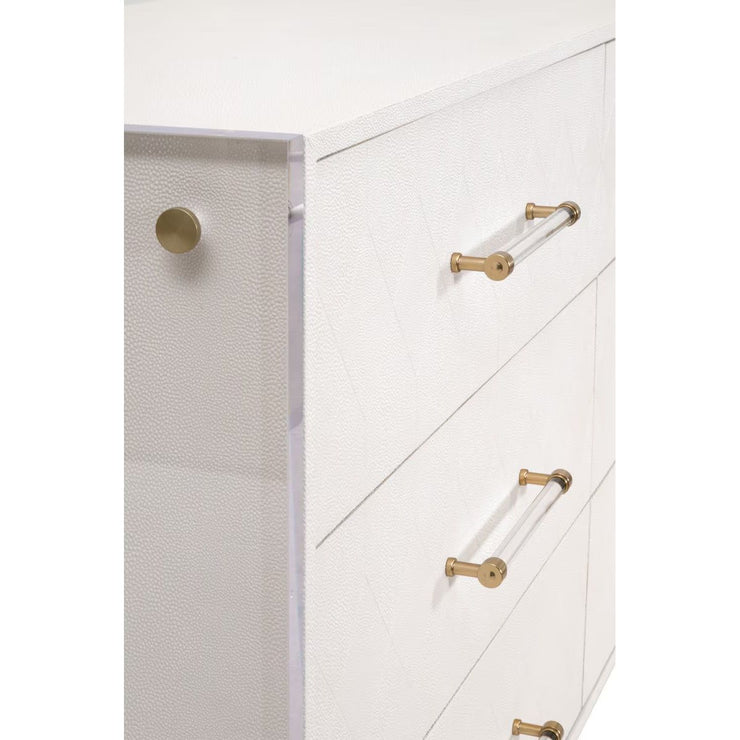 Essentials For Living Sonia Shagreen 6-Drawer Double Dresser~ Pearl Shagreen, Lucite With Brushed Brass Hardware