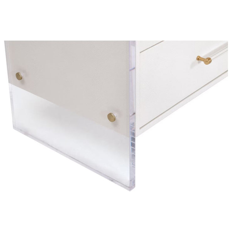 Essentials For Living Sonia Shagreen 6-Drawer Double Dresser~ Pearl Shagreen, Lucite With Brushed Brass Hardware