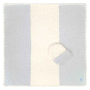 Kashwere Baby Ultra Plush Ice Blue with Crème Center Stripe Baby Blanket & Cap