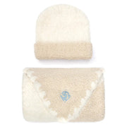Kashwere Baby Ultra Plush Malt with Crème Center Stripe Baby Blanket & Cap