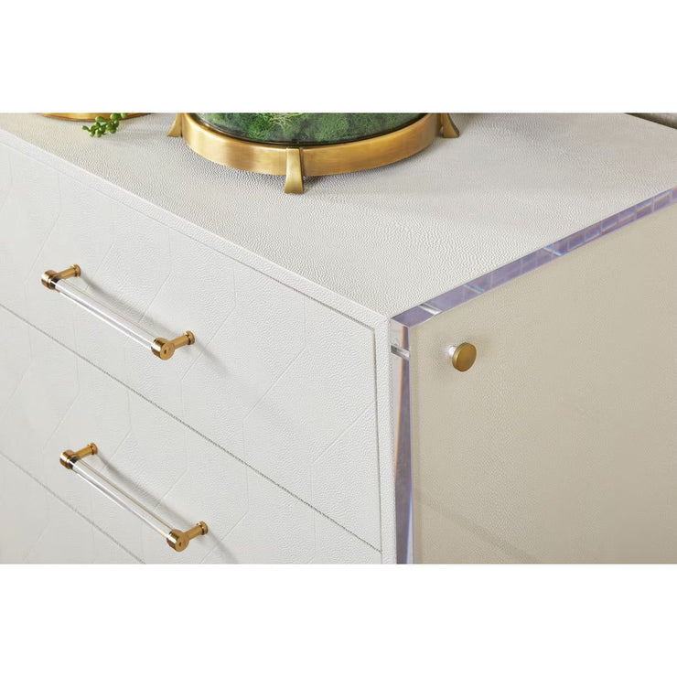 Essentials For Living Sonia Shagreen 6-Drawer Double Dresser~ Pearl Shagreen, Lucite With Brushed Brass Hardware