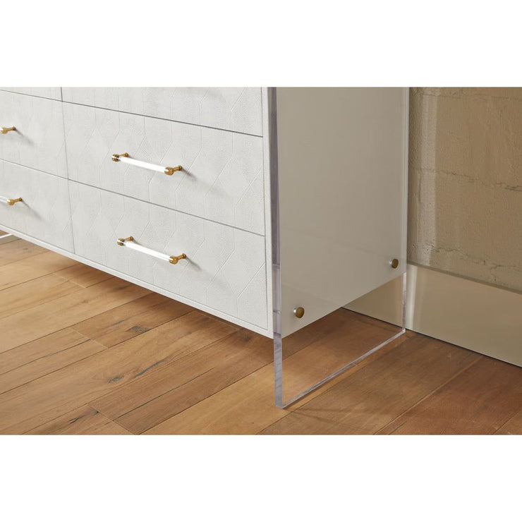 Essentials For Living Sonia Shagreen 6-Drawer Double Dresser~ Pearl Shagreen, Lucite With Brushed Brass Hardware
