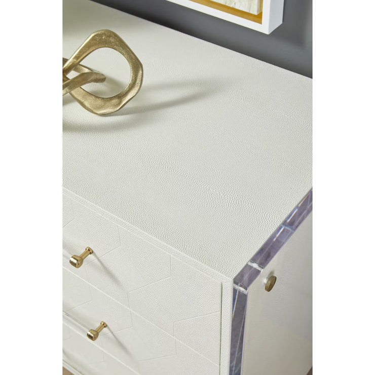 Essentials For Living Sonia Shagreen 6-Drawer Double Dresser~ Pearl Shagreen, Lucite With Brushed Brass Hardware