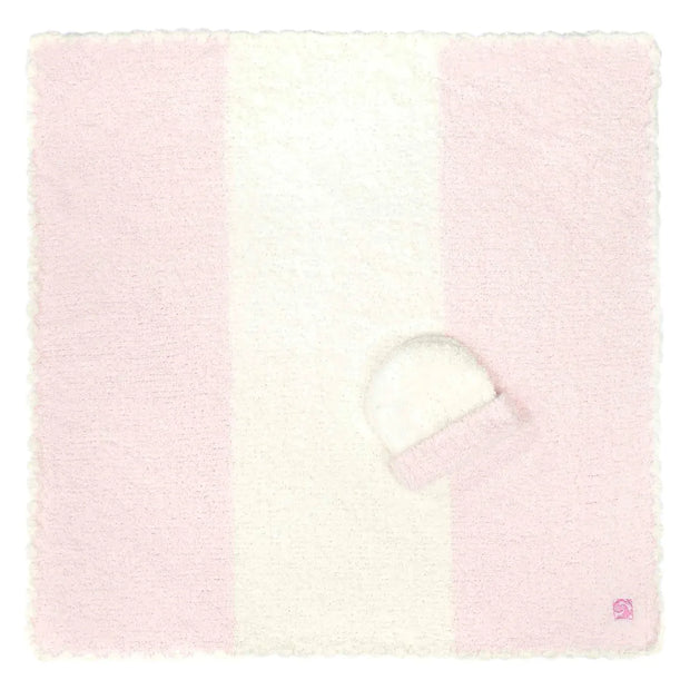 Kashwere Baby Ultra Plush Pink with Crème Center Stripe Baby Blanket & Cap