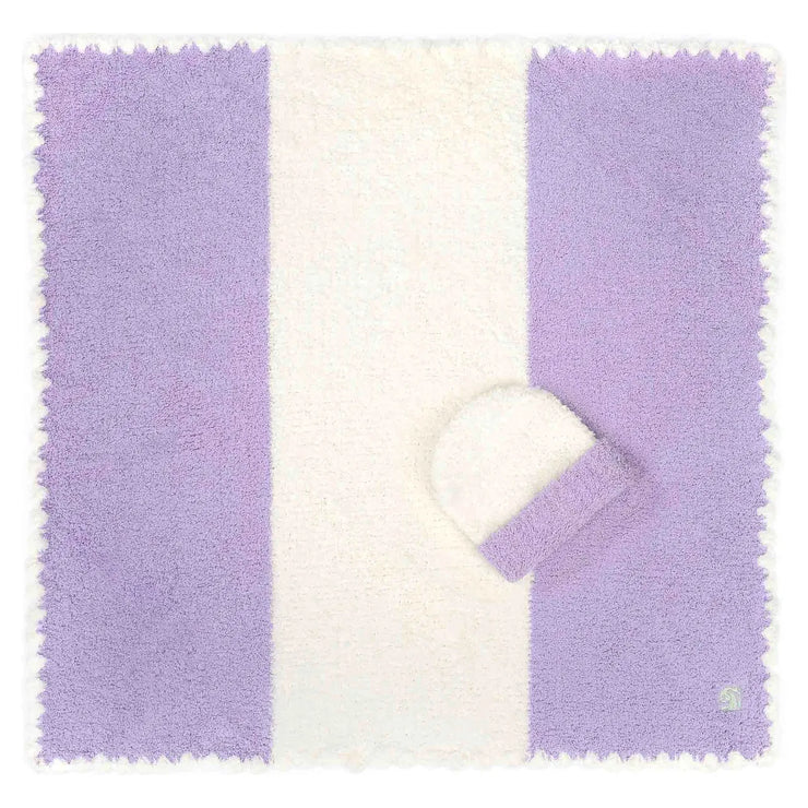 Kashwere Baby Ultra Plush Lavender with Crème Center Stripe Baby Blanket & Cap