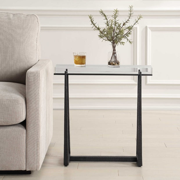 Uttermost Midas Crystal Top With Textured Bronze Iron Accent Table