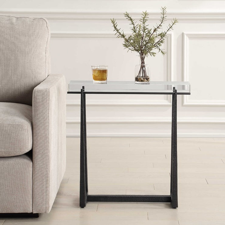 Uttermost Midas Crystal Top With Textured Bronze Iron Accent Table