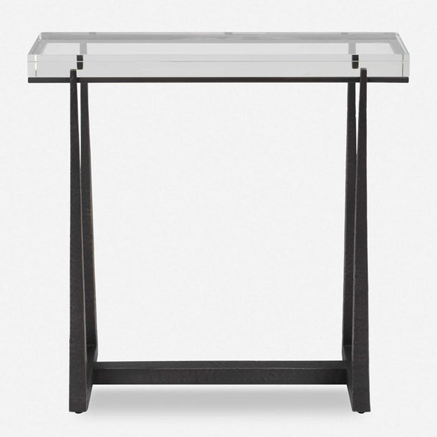 Uttermost Midas Crystal Top With Textured Bronze Iron Accent Table